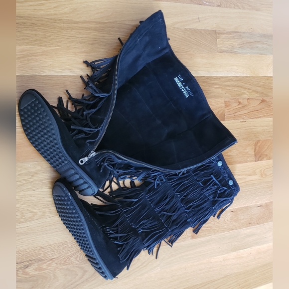 Minnetonka Fringe Tall Moccasin Boots Knee-high genuine leather - Picture 6 of 6